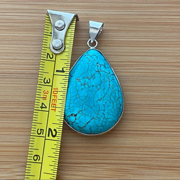 Silver Turquoise Blue Large Stone Pendant - Picture 4 of 10